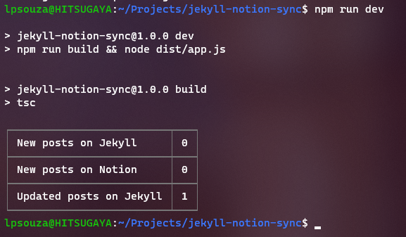 Projeto jekyll-notion-sync rodando em modo de desenvoldimento.
