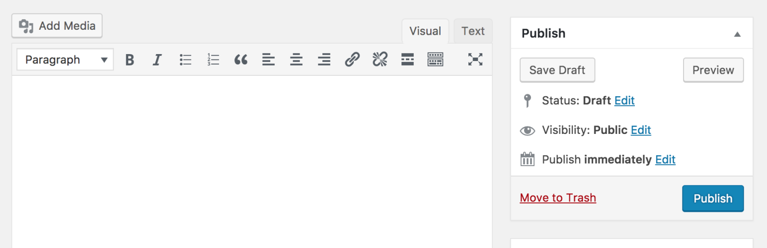Editor WYSIWYG clássico do Wordpress.