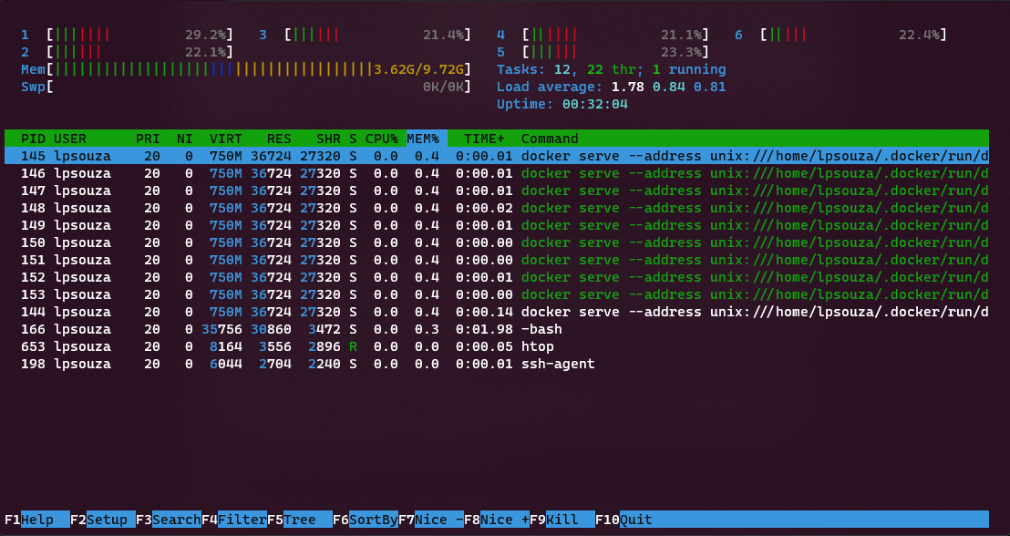Muito mais prático entender como o computador está funcionando em tempo real com o comando `htop`.