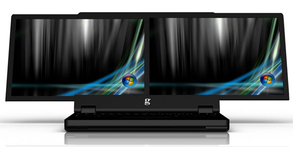 Computador com duas telas LED de 15,4 polegadas terá sistema operacional Windows Vista ou XP PRO, processador Intel Core 2 Duo P8400 de 2,26 GHz, 4 GB de RAM e disco rígido de 320. No site oficial, não há informações sobre peso do notebook. (Foto: divulgação )